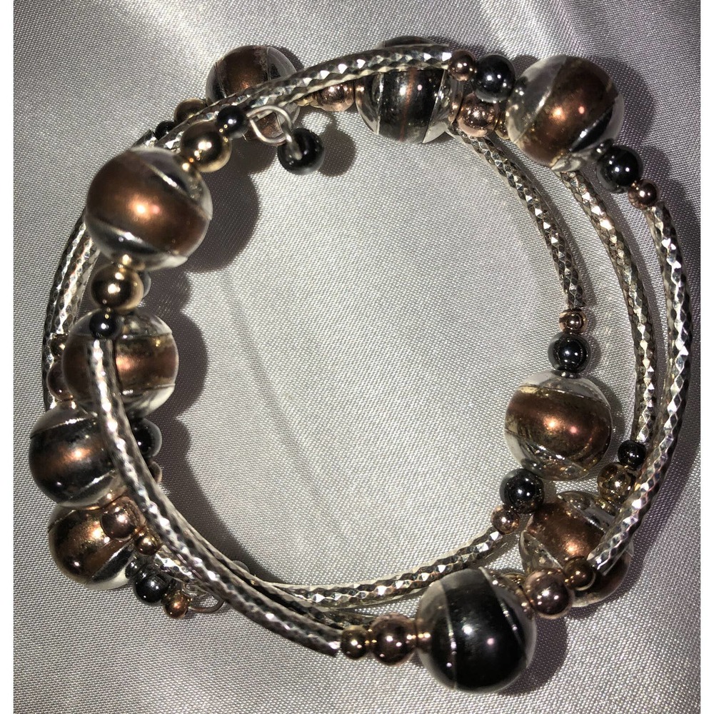 Bracelet Bangle Style 3 Wraps / Coils With Big Beads